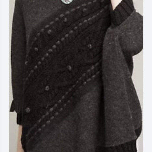 Anthropologie Sleeping on snow Poncho cabled cotillion wool alpaca pullover NWOT - Picture 3 of 14